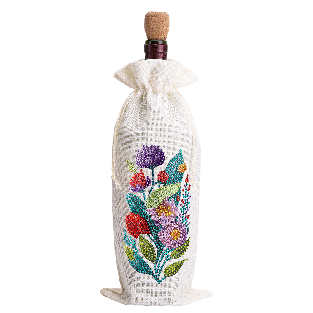 4pcs DIY Diamond Painting Wine Bag Kit Rhinestones Liquor Bottle Cover (Flower)