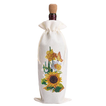4pcs DIY Diamond Painting Wine Bag Kit Rhinestones Liquor Bottle Cover (Flower)