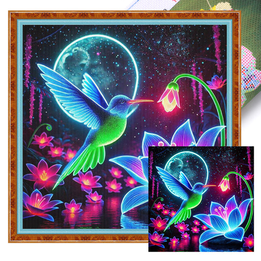 Luminous Lotus Hummingbird - 11CT Stamped Cross Stitch 40*40CM
