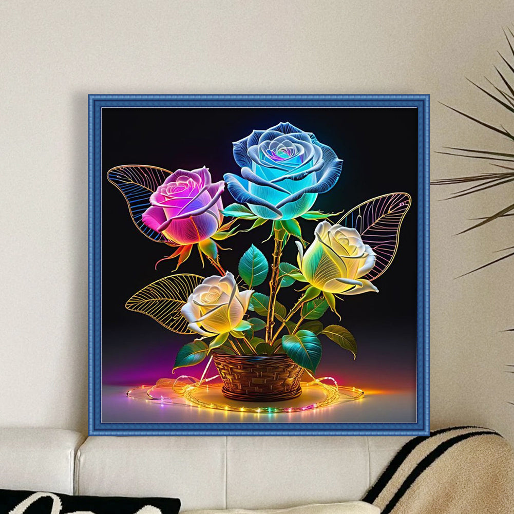 Glow-In-The-Dark Rose Vase Cross-Stitch Floral Set - 11CT Stamped Cross Stitch 40*40CM