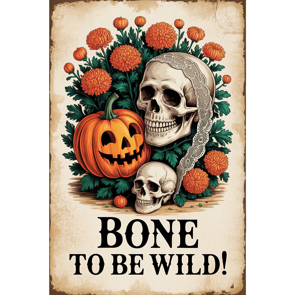 Halloween Pumpkin With A Skeleton - Full Round Drill Diamond Painting 30*45CM