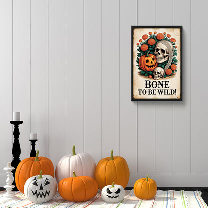 Halloween Pumpkin Skeleton - Full Round Drill Diamond Painting 30*45CM