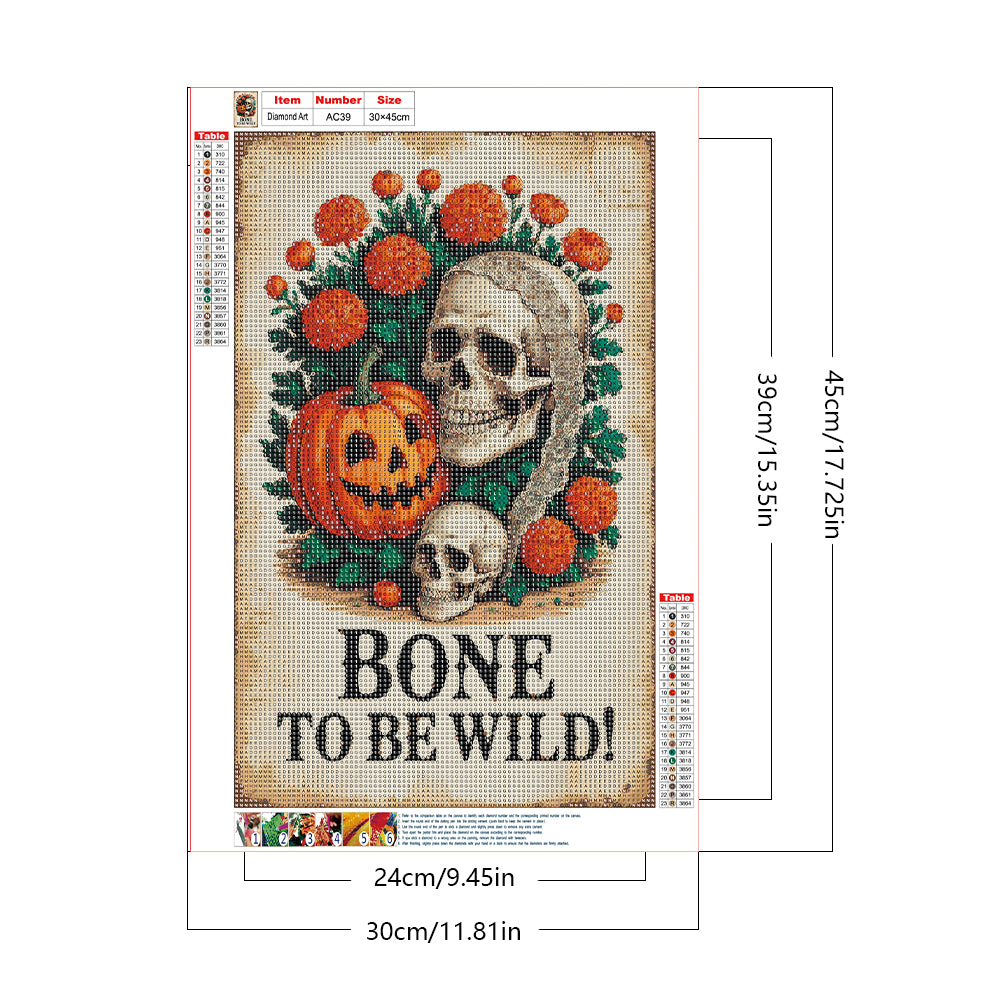 Halloween Pumpkin With A Skeleton - Full Round Drill Diamond Painting 30*45CM