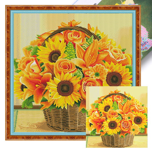 Sunflower Basket - 11CT Stamped Cross Stitch 61*61CM(Mona Lisa Brand)