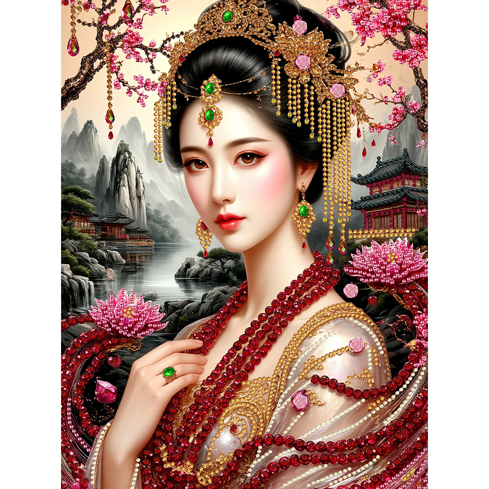 Chinese Style Girl - Special Shaped Drill Diamond Painting 30*40CM