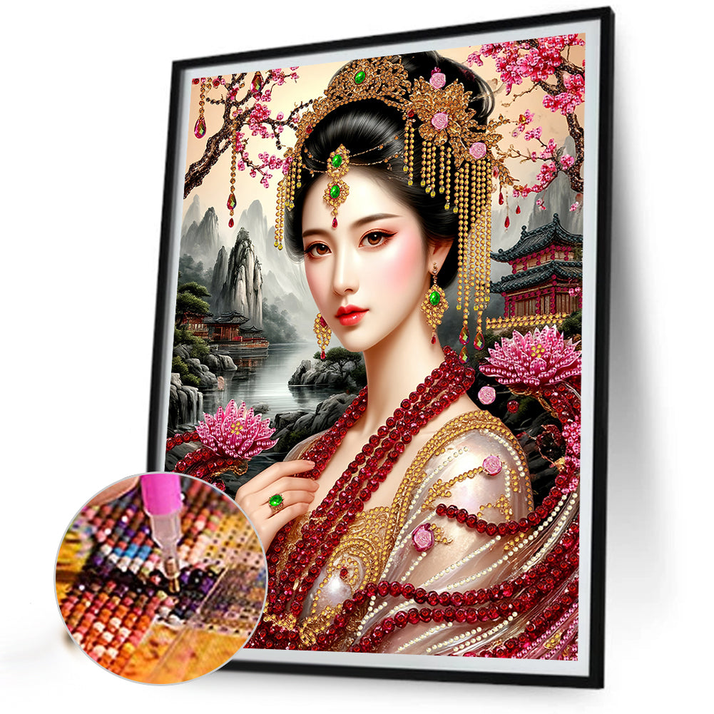 Chinese Style Girl - Special Shaped Drill Diamond Painting 30*40CM