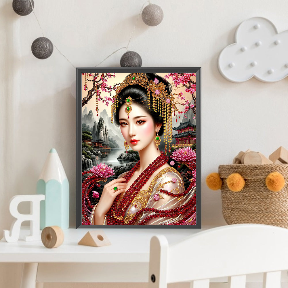 Chinese Style Girl - Special Shaped Drill Diamond Painting 30*40CM