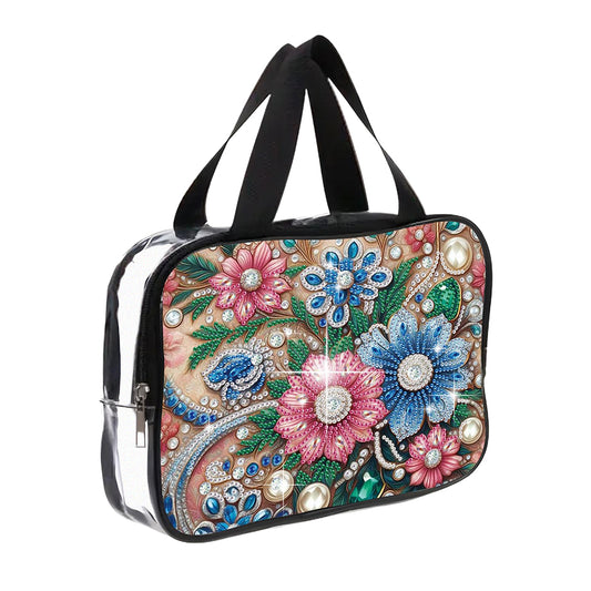 DIY Flowers Diamond Art Rhinestone Makeup Bag Transparent PVC Storage Pack Gift