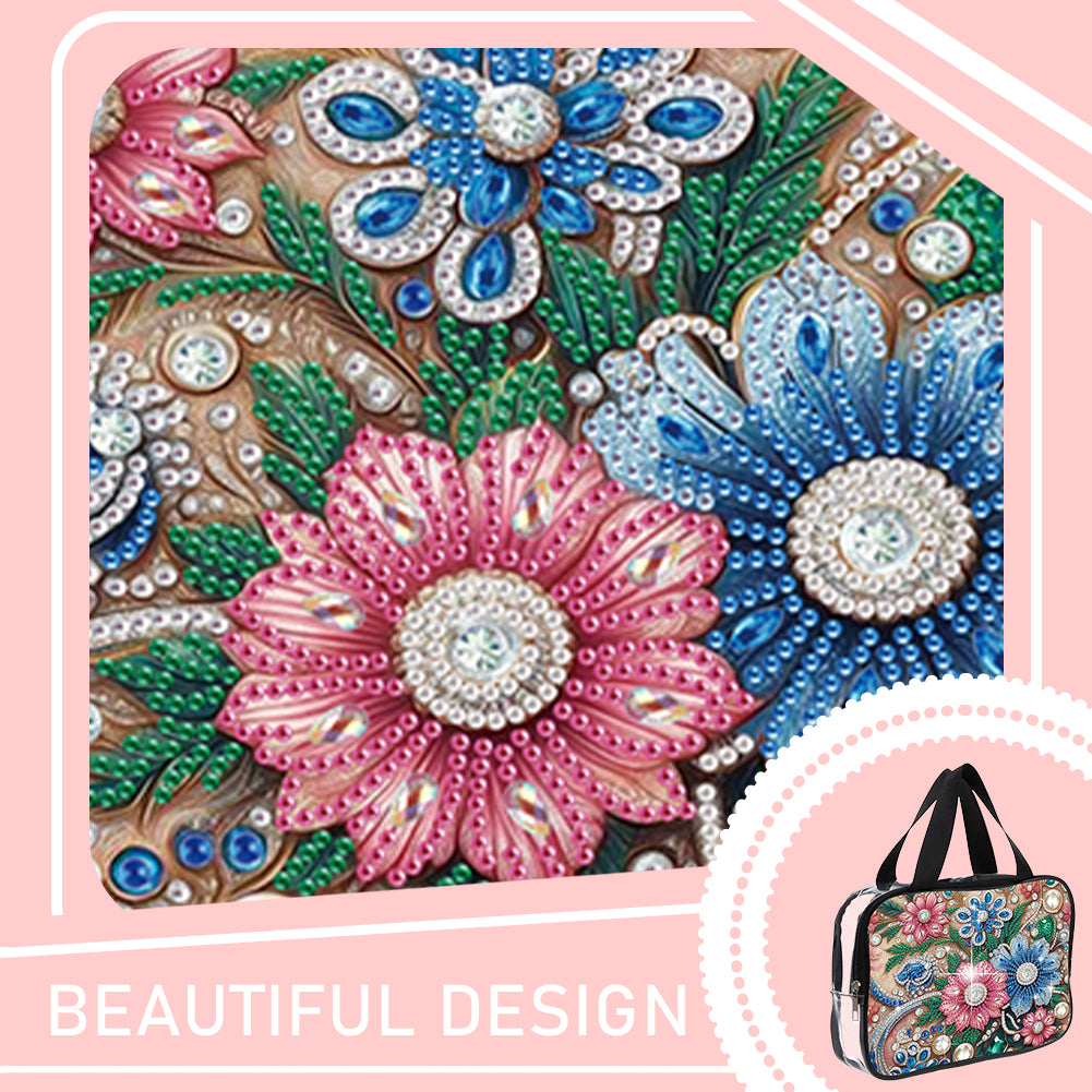 DIY Flowers Diamond Art Rhinestone Makeup Bag Transparent PVC Storage Pack Gift