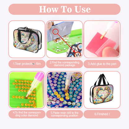 DIY Diamond Art Rhinestone Makeup Bag Crystal Transparent PVC Storage Pack Gift