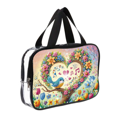 DIY Flowers Diamond Art Rhinestone Makeup Bag Transparent PVC Storage Pack Gift