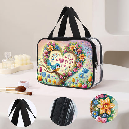 DIY Flowers Diamond Art Rhinestone Makeup Bag Transparent PVC Storage Pack Gift