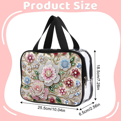 DIY Flowers Diamond Art Rhinestone Makeup Bag Transparent PVC Storage Pack Gift