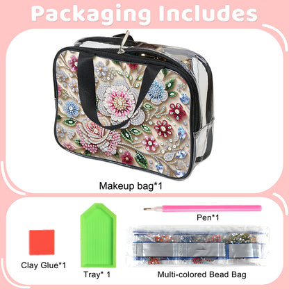 DIY Flowers Diamond Art Rhinestone Makeup Bag Transparent PVC Storage Pack Gift