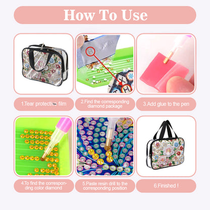 DIY Flowers Diamond Art Rhinestone Makeup Bag Transparent PVC Storage Pack Gift
