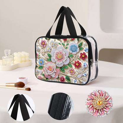 DIY Flowers Diamond Art Rhinestone Makeup Bag Transparent PVC Storage Pack Gift