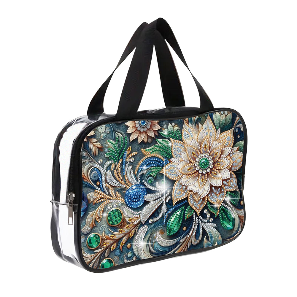 DIY Flowers Diamond Art Rhinestone Makeup Bag Transparent PVC Storage Pack Gift