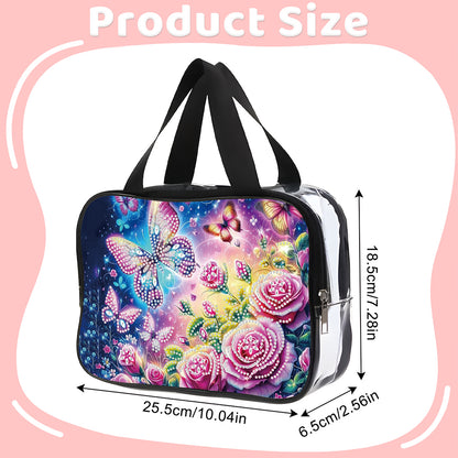 DIY Flowers Diamond Art Rhinestone Makeup Bag Transparent PVC Storage Pack Gift