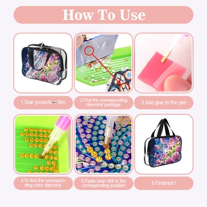 DIY Diamond Art Rhinestone Makeup Bag Crystal Transparent PVC Storage Pack Gift
