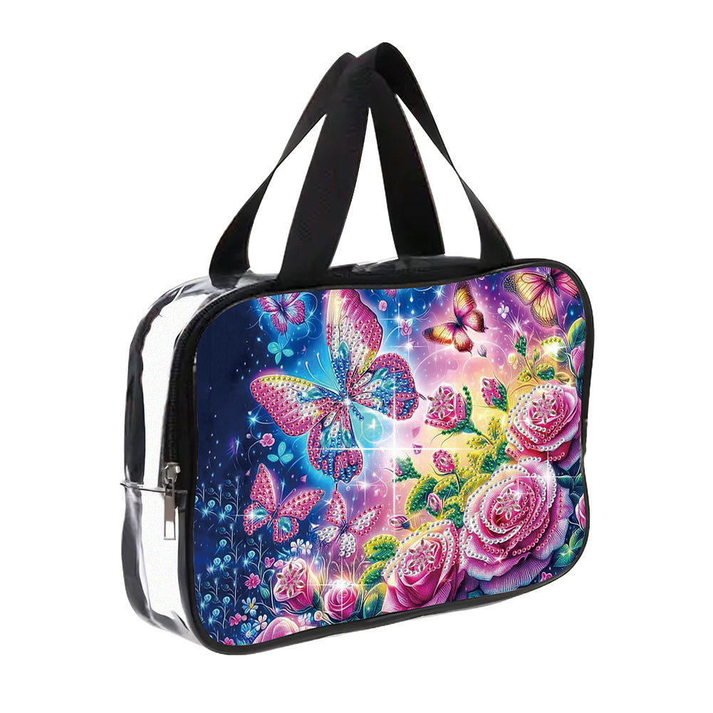 DIY Flowers Diamond Art Rhinestone Makeup Bag Transparent PVC Storage Pack Gift