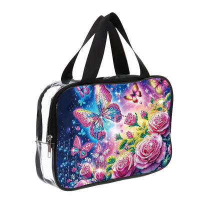 DIY Flowers Diamond Art Rhinestone Makeup Bag Transparent PVC Storage Pack Gift