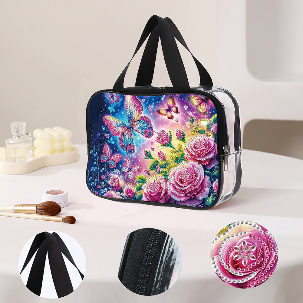 DIY Flowers Diamond Art Rhinestone Makeup Bag Transparent PVC Storage Pack Gift