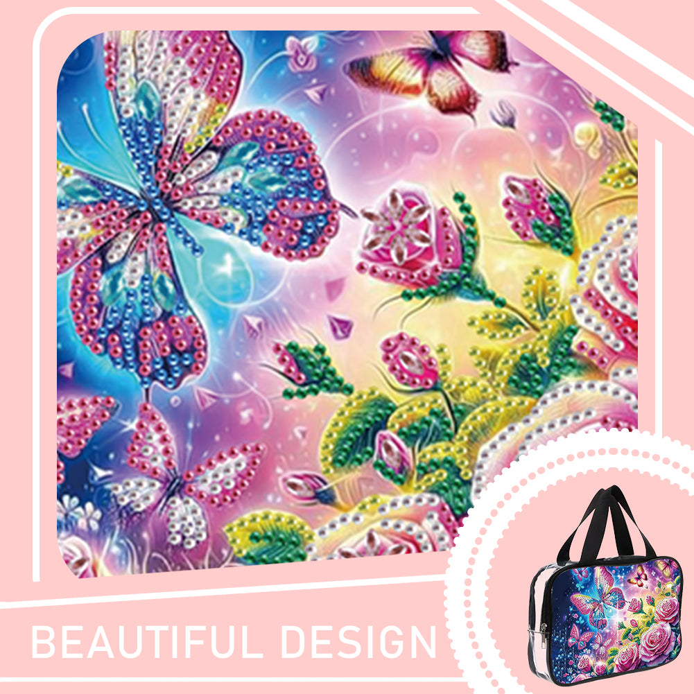 DIY Flowers Diamond Art Rhinestone Makeup Bag Transparent PVC Storage Pack Gift
