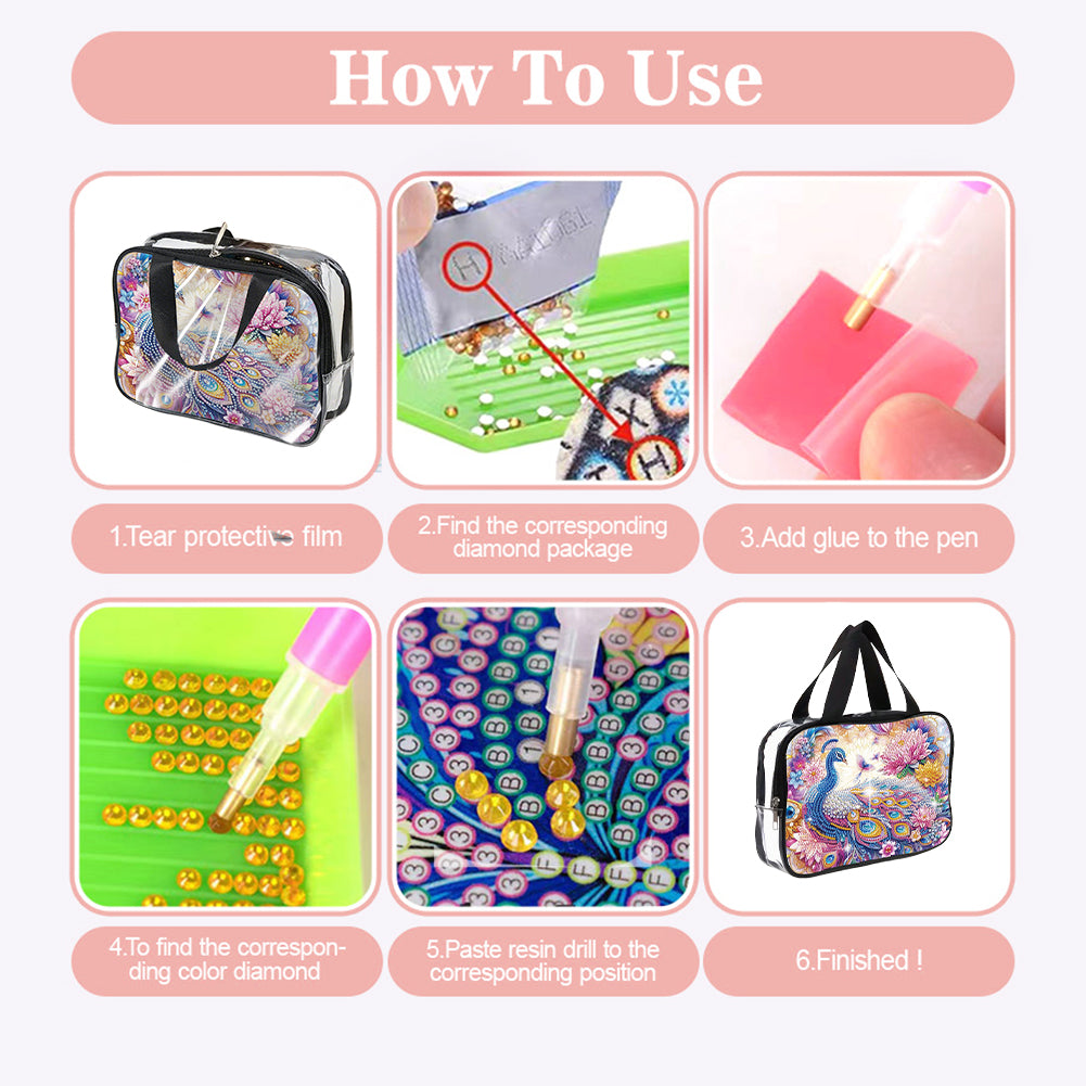 DIY Diamond Art Rhinestone Makeup Bag Crystal Transparent PVC Storage Pack Gift
