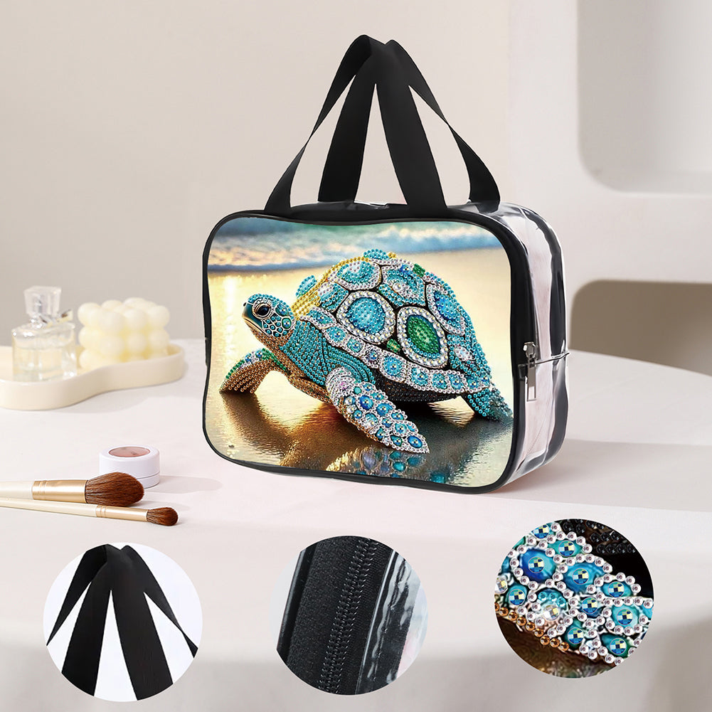 DIY Turtle Diamond Art Rhinestone Makeup Bag Transparent PVC Storage Pack Gift