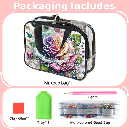 DIY Rose Diamond Art Rhinestone Makeup Bag Transparent PVC Storage Pack Gift