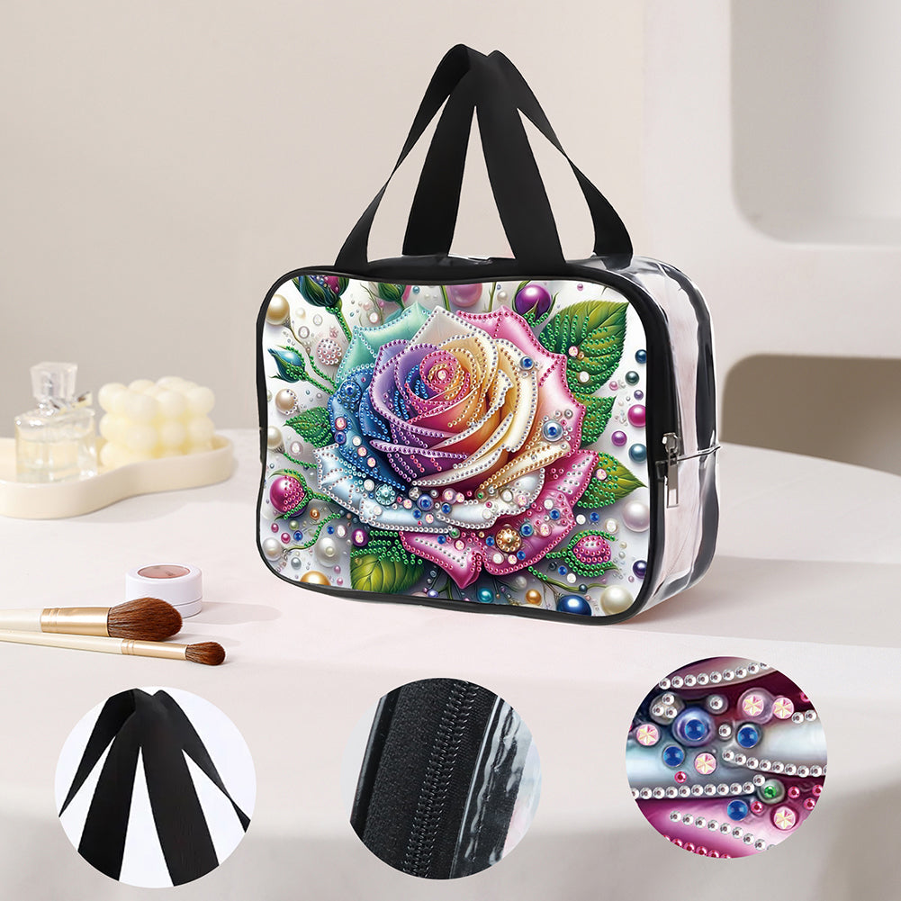 DIY Rose Diamond Art Rhinestone Makeup Bag Transparent PVC Storage Pack Gift