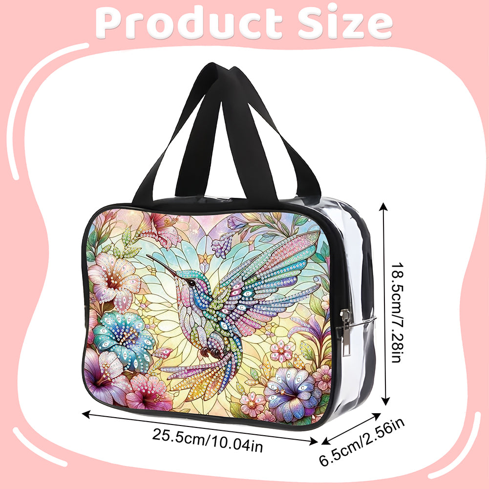 DIY Hummingbird Diamond Art Rhinestone Makeup Bag Transparent PVC Storage Pack