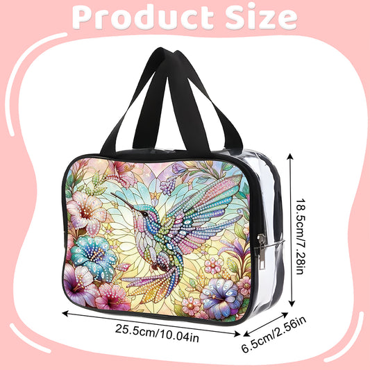 DIY Hummingbird Diamond Art Rhinestone Makeup Bag Transparent PVC Storage Pack