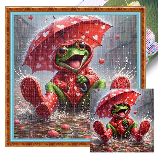 Frog With Umbrella - 11CT Stamped Cross Stitch 40*40CM