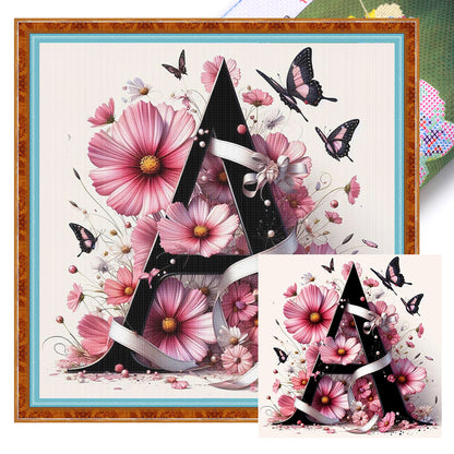 Butterfly And Flower Letter A - 11CT Stamped Cross Stitch 40*40CM