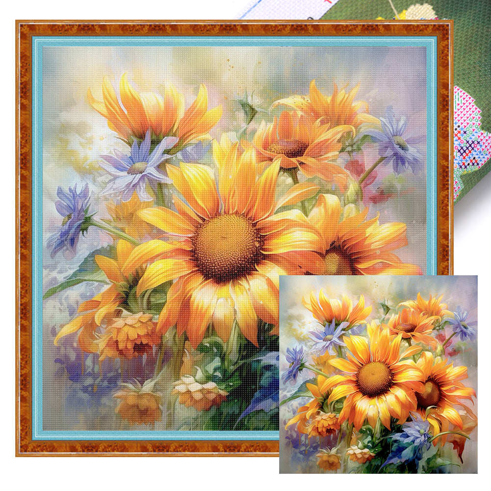Sunflower Oil Painting - 11CT Stamped Cross Stitch 40*40CM