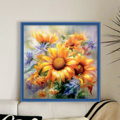 Sunflower Oil Painting - 11CT Stamped Cross Stitch 40*40CM
