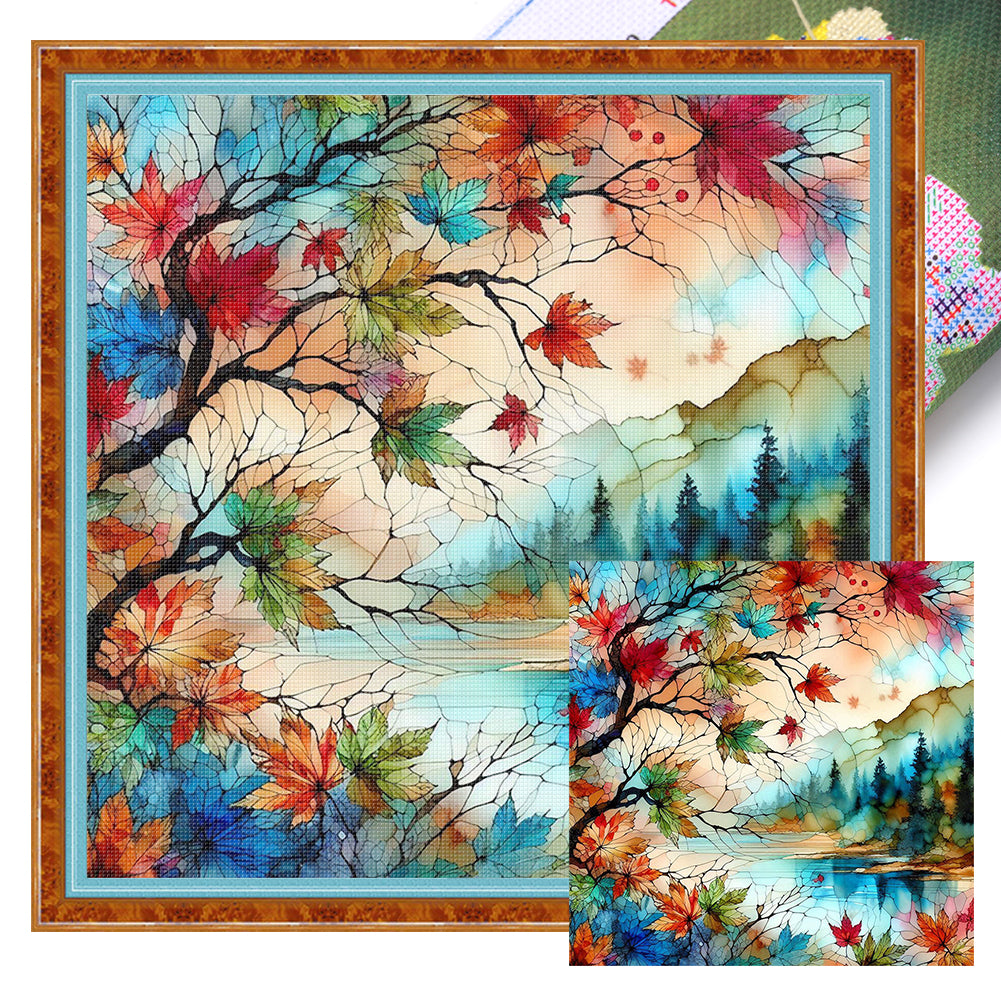 Glass Scenery Painting - 11CT Stamped Cross Stitch 40*40CM