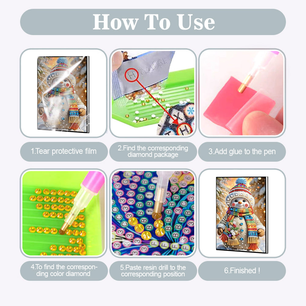 2pcs 50-Page A5 Snowman Diamond Painting Notebook for Adults Holiday Gift