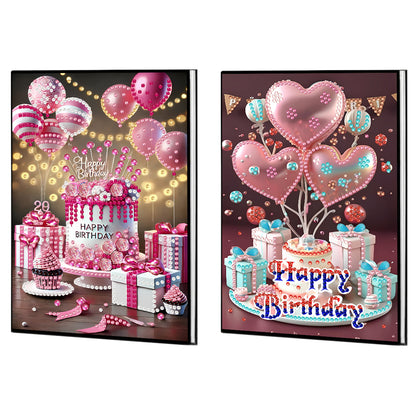 2pcs 50-Page A5 Birthday Cake Diamond Painting Notebook for Adults Holiday Gift