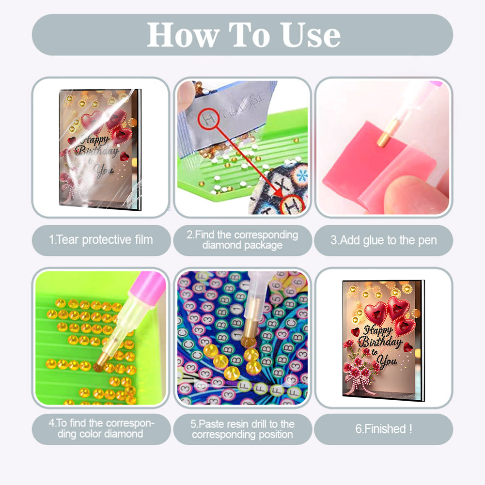 2pcs 50-Page A5 Flowers and Text Diamond Painting Notebook for Adults Gift