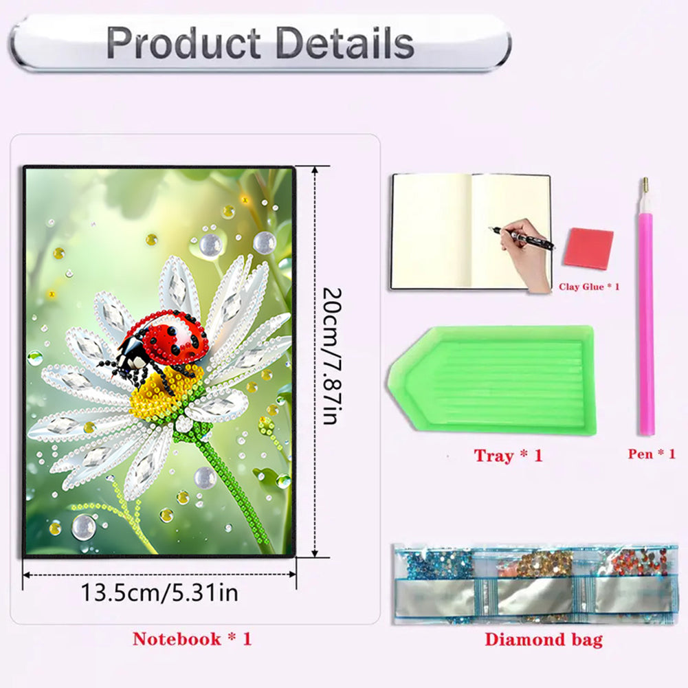 2pcs 50-Page A5 Flowers and Insects Diamond Painting Notebook for Adults Gift