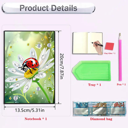 2pcs 50-Page A5 Flowers and Insects Diamond Painting Notebook for Adults Gift