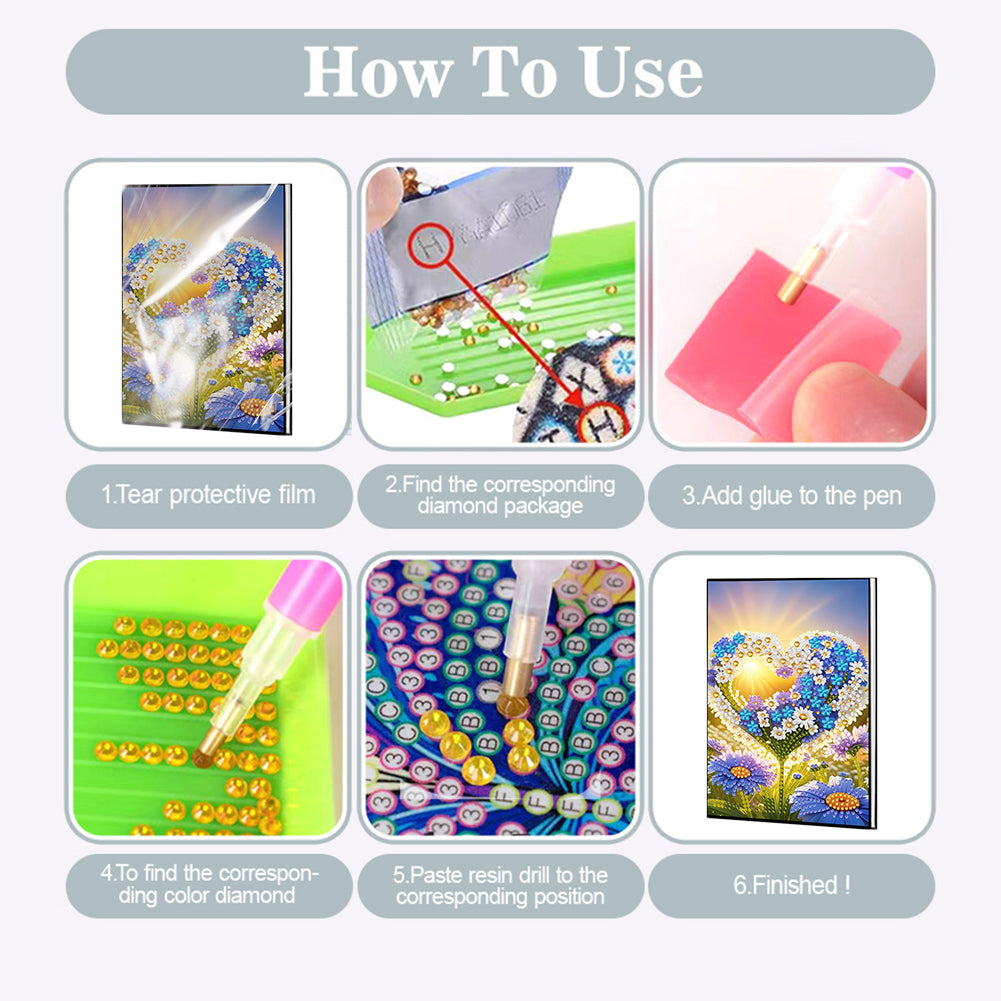 2pcs 50-Page A5 Flowers and Insects Diamond Painting Notebook for Adults Gift