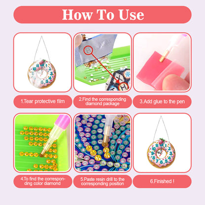 2Pcs Diamond Painting Ornament with Clock Function Hanging Clock Art Craft Decor