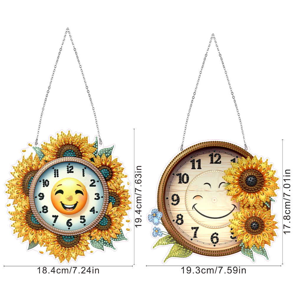 2Pcs Sunflower DIY Diamond Painting Ornament with Clock Function Home Decor Art