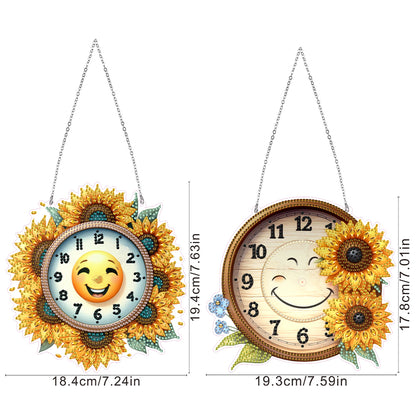 2Pcs Sunflower DIY Diamond Painting Ornament with Clock Function Home Decor Art