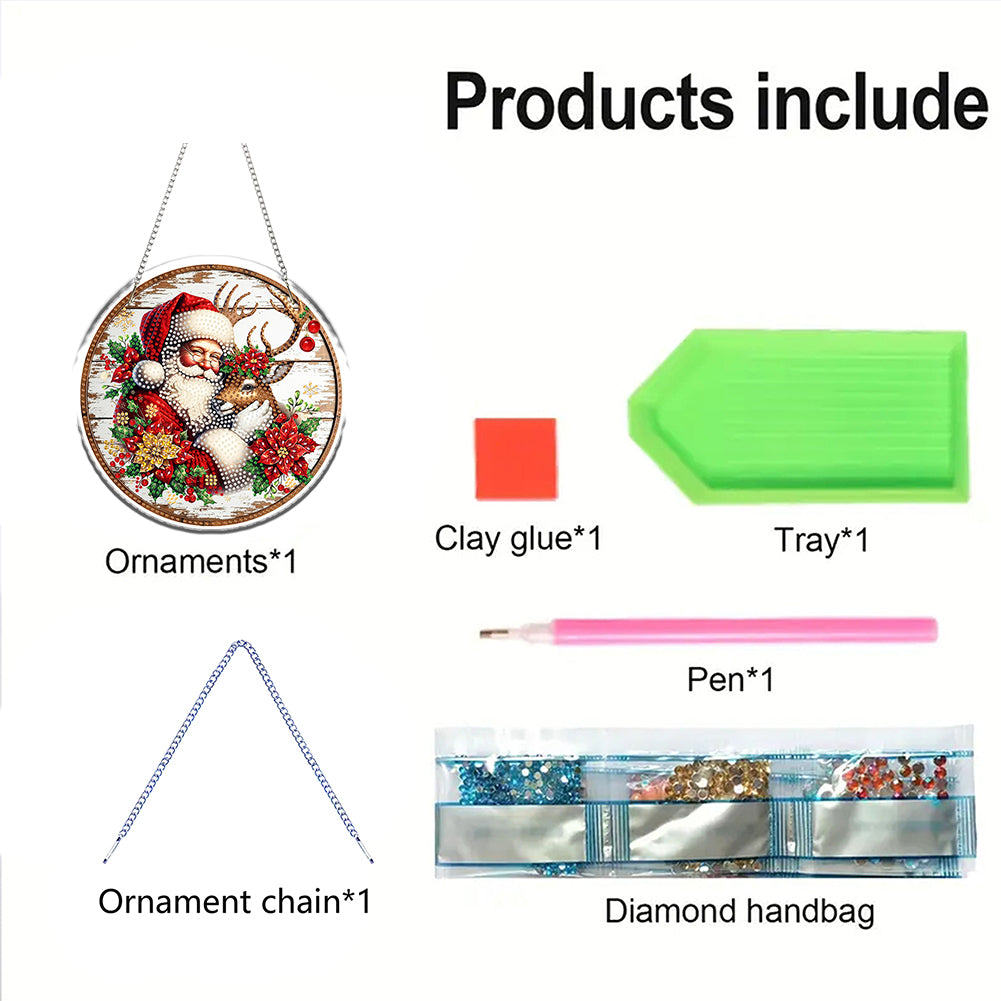 Acrylic 2D Flat DIY Christmas Diamond Art Pendant Wall Decor for Home & Windows