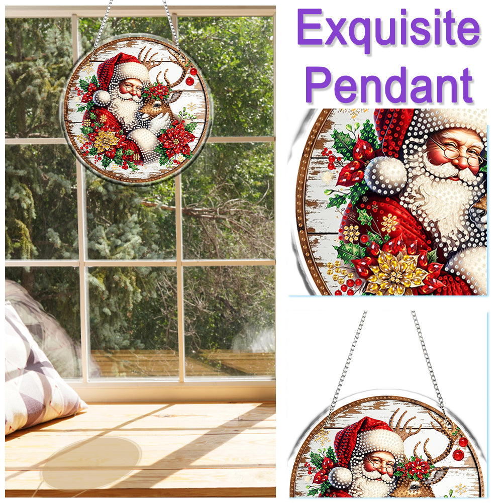 Acrylic 2D Flat DIY Christmas Santa Claus Elk Diamond Art Pendant Wall Decor