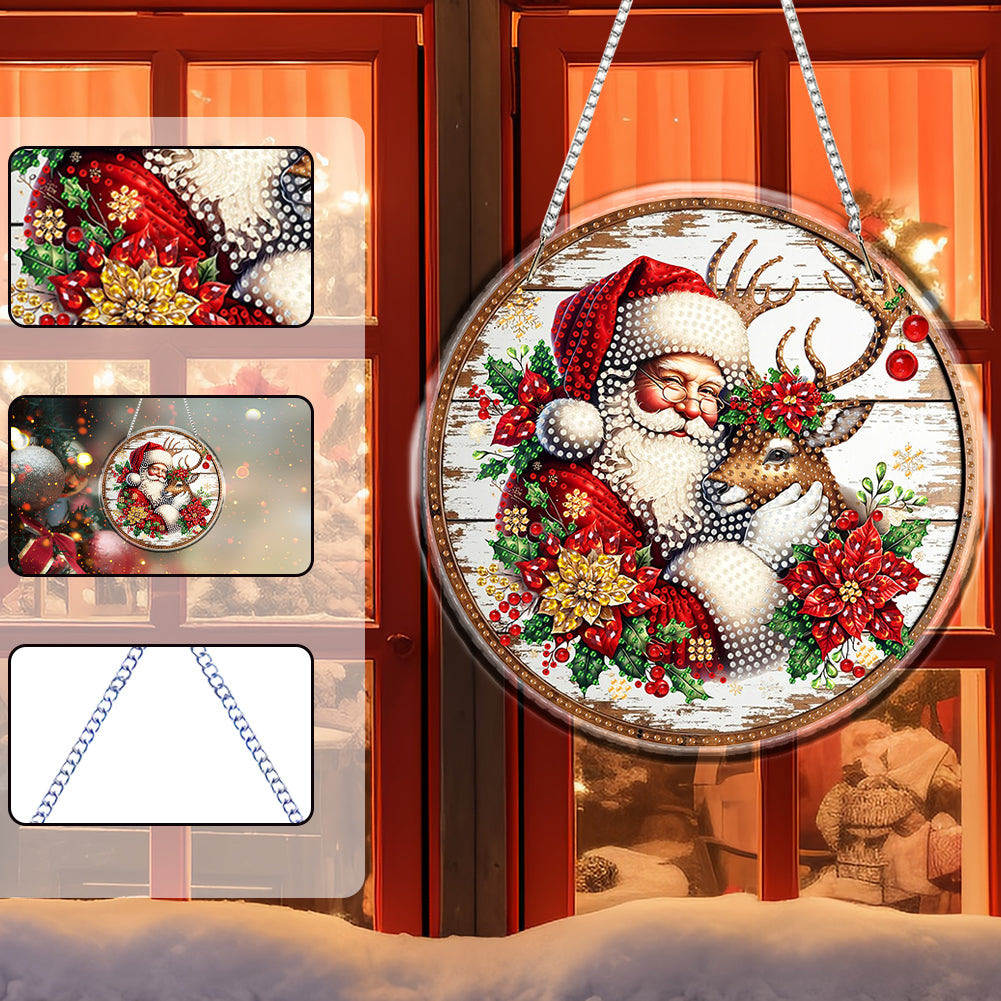 Acrylic 2D Flat DIY Christmas Santa Claus Elk Diamond Art Pendant Wall Decor